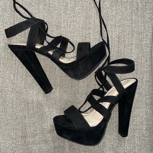 Suede Platform Tie-up Heels